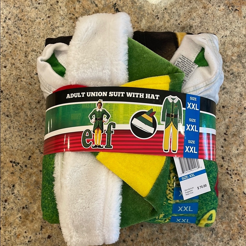 ELF Adult Union Suit with Hat - Green, Yellow, White